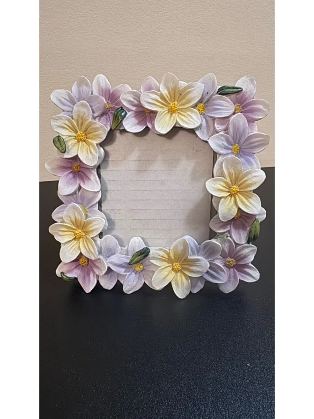 Beautiful pastel floral picture frame featuring dimensional spring flowers